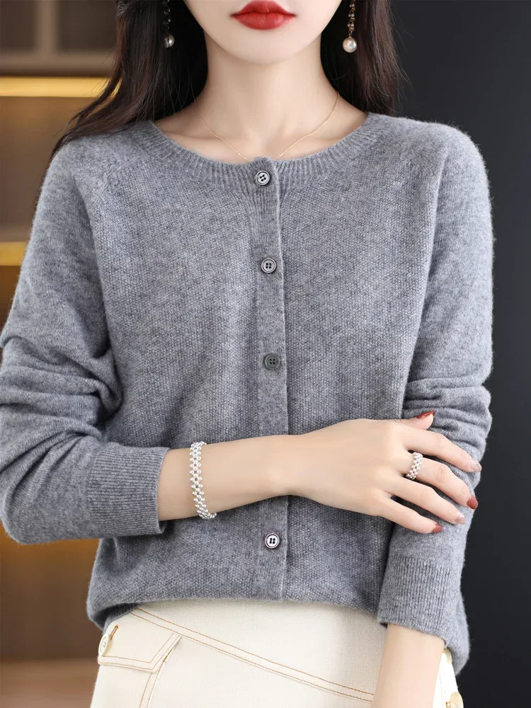 Women Cashmere Sweater 100% Merino Wool Knitted Cardigan Autumn Winter Knitwear O-Neck Female Solid Color Casual Fashion Top - Image 24