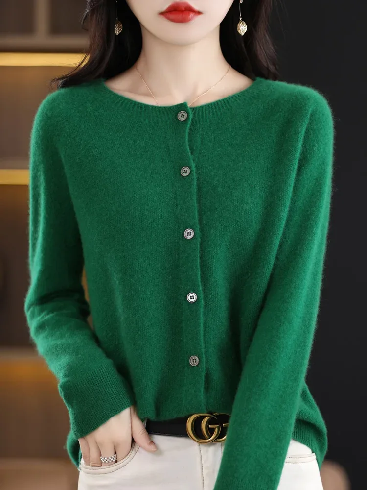 Women Cashmere Sweater 100% Merino Wool Knitted Cardigan Autumn Winter Knitwear O-Neck Female Solid Color Casual Fashion Top - Image 25