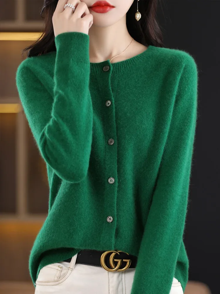 Women Cashmere Sweater 100% Merino Wool Knitted Cardigan Autumn Winter Knitwear O-Neck Female Solid Color Casual Fashion Top - Image 26