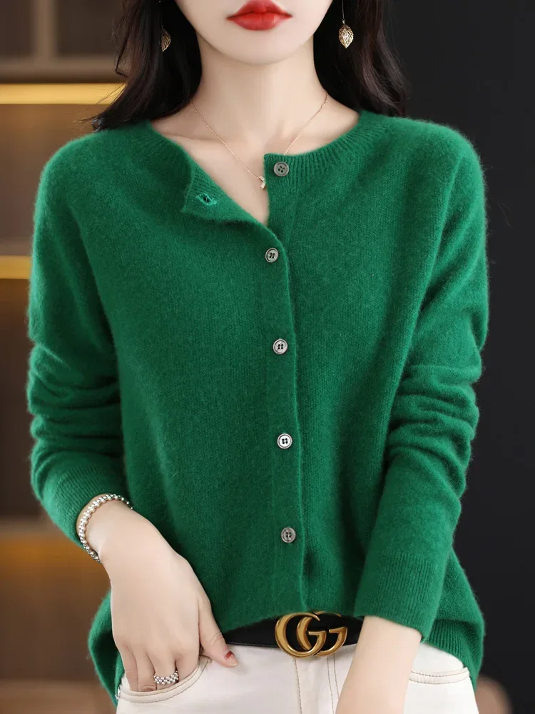 Women Cashmere Sweater 100% Merino Wool Knitted Cardigan Autumn Winter Knitwear O-Neck Female Solid Color Casual Fashion Top - Image 27