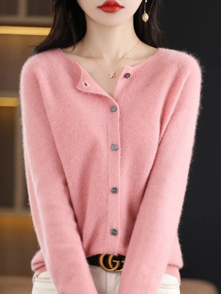 Women Cashmere Sweater 100% Merino Wool Knitted Cardigan Autumn Winter Knitwear O-Neck Female Solid Color Casual Fashion Top - Image 28