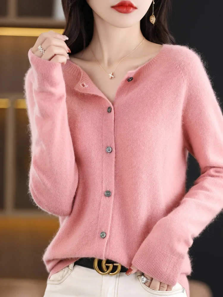 Women Cashmere Sweater 100% Merino Wool Knitted Cardigan Autumn Winter Knitwear O-Neck Female Solid Color Casual Fashion Top - Image 29