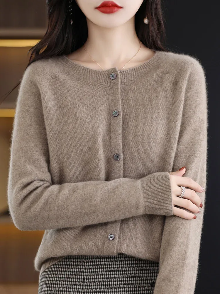 Women Cashmere Sweater 100% Merino Wool Knitted Cardigan Autumn Winter Knitwear O-Neck Female Solid Color Casual Fashion Top - Image 3