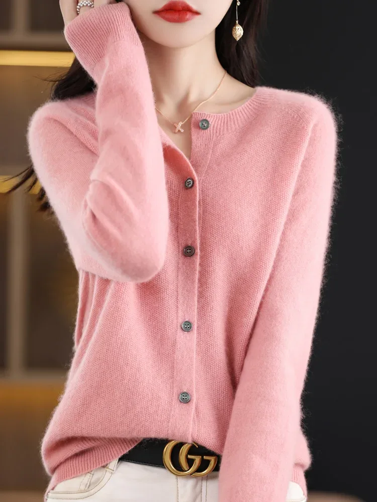 Women Cashmere Sweater 100% Merino Wool Knitted Cardigan Autumn Winter Knitwear O-Neck Female Solid Color Casual Fashion Top - Image 30
