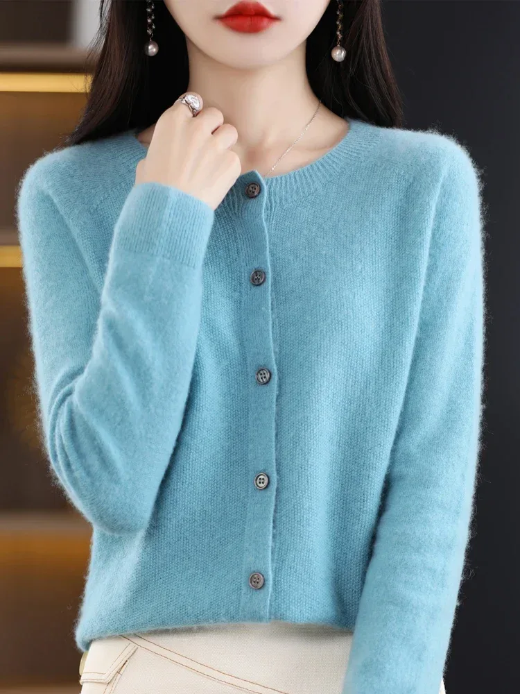 Women Cashmere Sweater 100% Merino Wool Knitted Cardigan Autumn Winter Knitwear O-Neck Female Solid Color Casual Fashion Top - Image 31