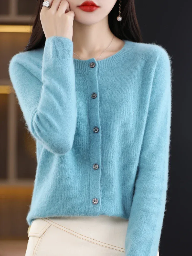 Women Cashmere Sweater 100% Merino Wool Knitted Cardigan Autumn Winter Knitwear O-Neck Female Solid Color Casual Fashion Top - Image 32