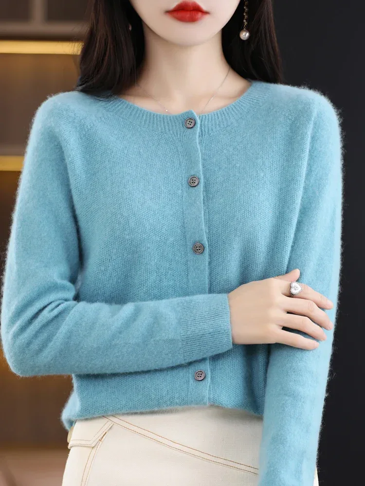 Women Cashmere Sweater 100% Merino Wool Knitted Cardigan Autumn Winter Knitwear O-Neck Female Solid Color Casual Fashion Top - Image 33