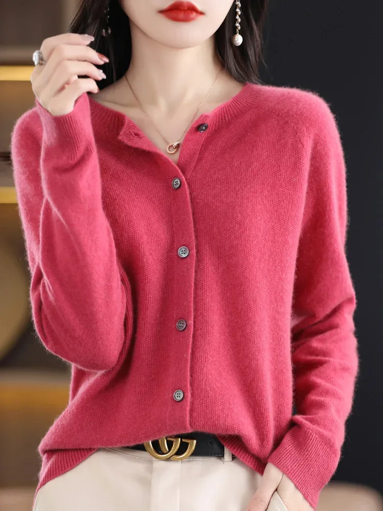 Women Cashmere Sweater 100% Merino Wool Knitted Cardigan Autumn Winter Knitwear O-Neck Female Solid Color Casual Fashion Top - Image 34