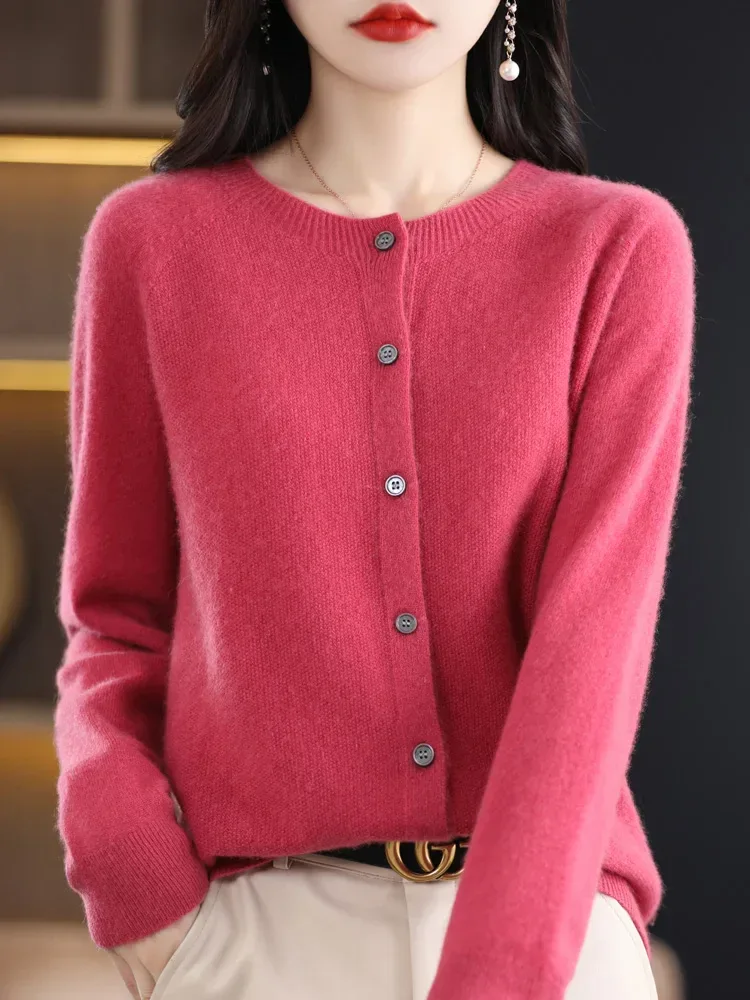 Women Cashmere Sweater 100% Merino Wool Knitted Cardigan Autumn Winter Knitwear O-Neck Female Solid Color Casual Fashion Top - Image 35