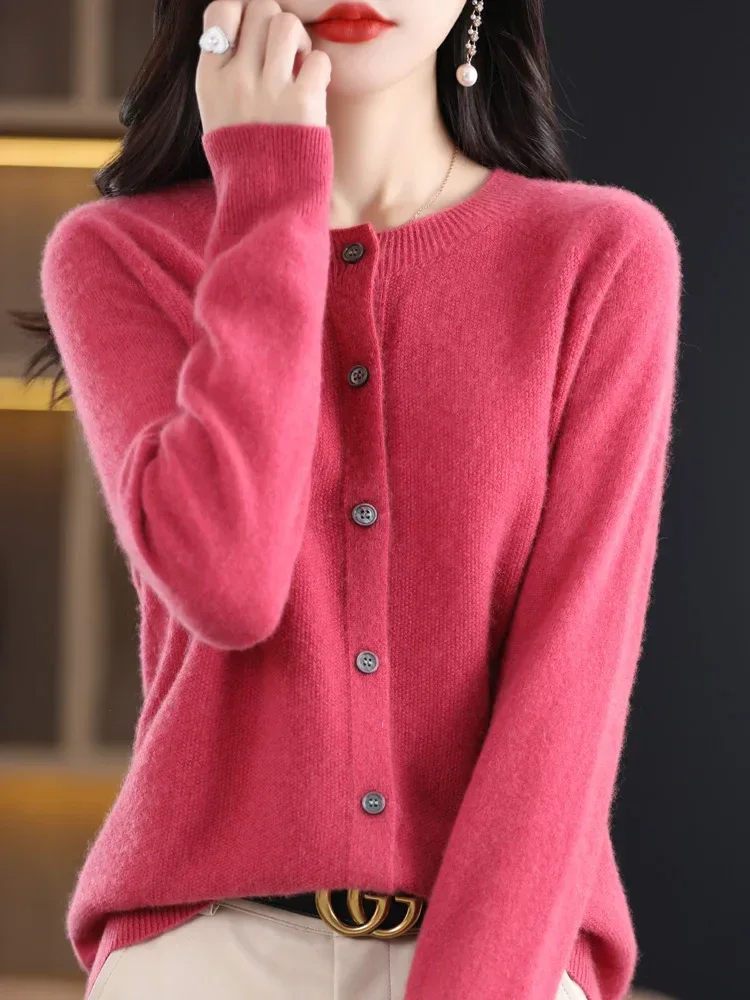 Women Cashmere Sweater 100% Merino Wool Knitted Cardigan Autumn Winter Knitwear O-Neck Female Solid Color Casual Fashion Top - Image 36