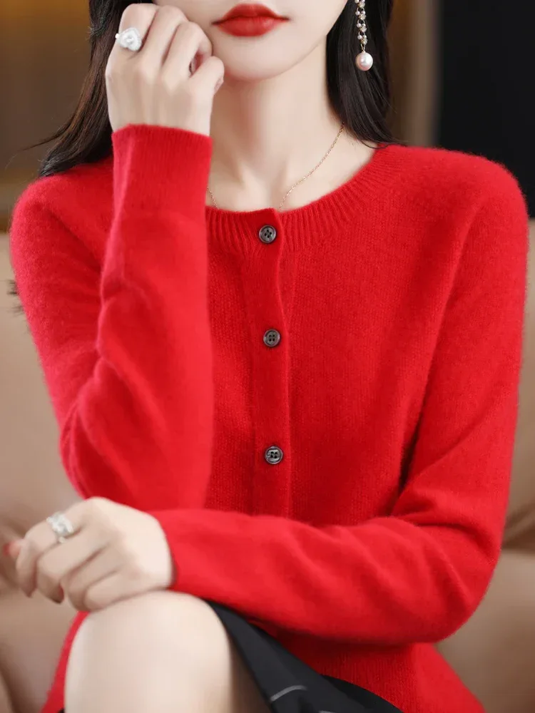 Women Cashmere Sweater 100% Merino Wool Knitted Cardigan Autumn Winter Knitwear O-Neck Female Solid Color Casual Fashion Top - Image 37