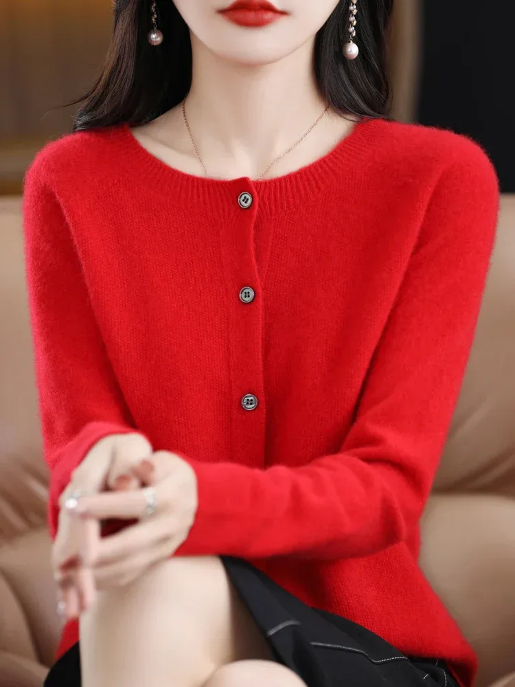 Women Cashmere Sweater 100% Merino Wool Knitted Cardigan Autumn Winter Knitwear O-Neck Female Solid Color Casual Fashion Top - Image 38