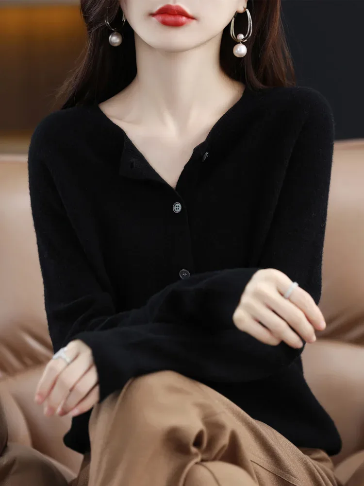 Women Cashmere Sweater 100% Merino Wool Knitted Cardigan Autumn Winter Knitwear O-Neck Female Solid Color Casual Fashion Top - Image 39