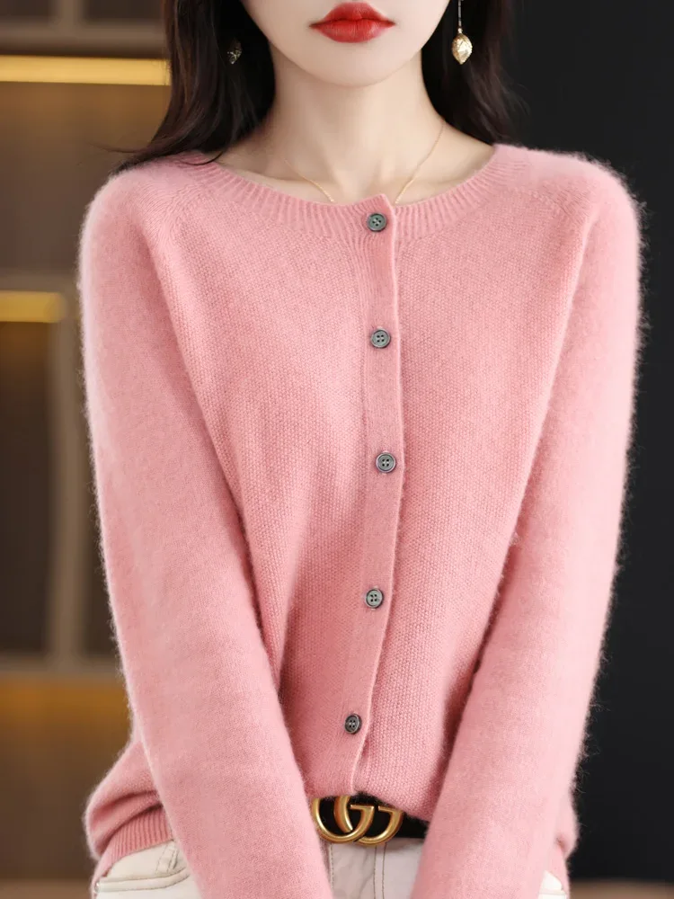 Women Cashmere Sweater 100% Merino Wool Knitted Cardigan Autumn Winter Knitwear O-Neck Female Solid Color Casual Fashion Top - Image 4