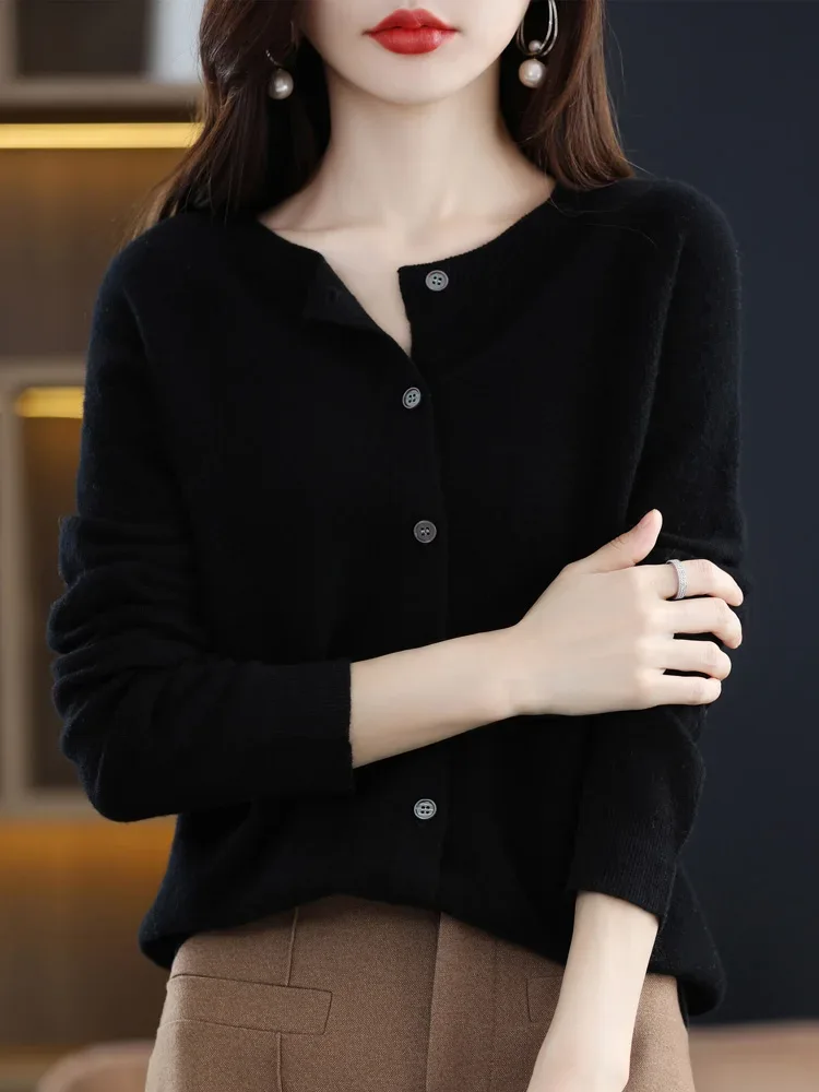 Women Cashmere Sweater 100% Merino Wool Knitted Cardigan Autumn Winter Knitwear O-Neck Female Solid Color Casual Fashion Top - Image 40