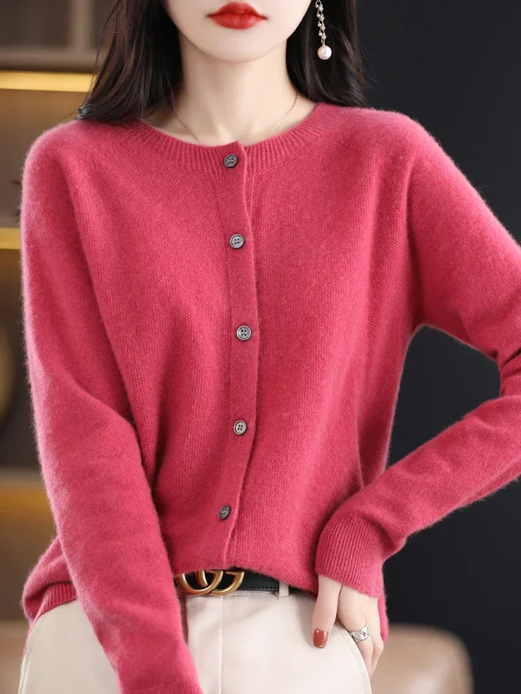 Women Cashmere Sweater 100% Merino Wool Knitted Cardigan Autumn Winter Knitwear O-Neck Female Solid Color Casual Fashion Top - Image 41