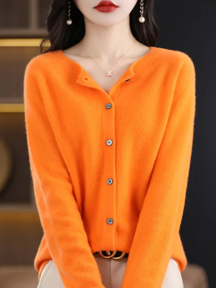 Women Cashmere Sweater 100% Merino Wool Knitted Cardigan Autumn Winter Knitwear O-Neck Female Solid Color Casual Fashion Top - Image 42
