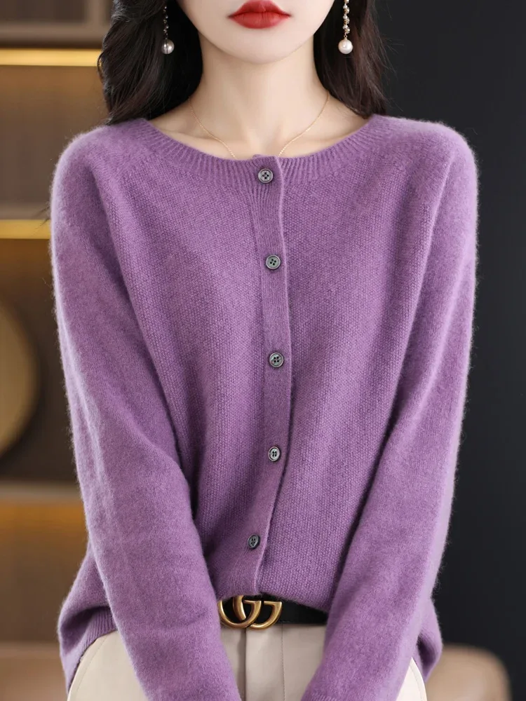 Women Cashmere Sweater 100% Merino Wool Knitted Cardigan Autumn Winter Knitwear O-Neck Female Solid Color Casual Fashion Top - Image 43
