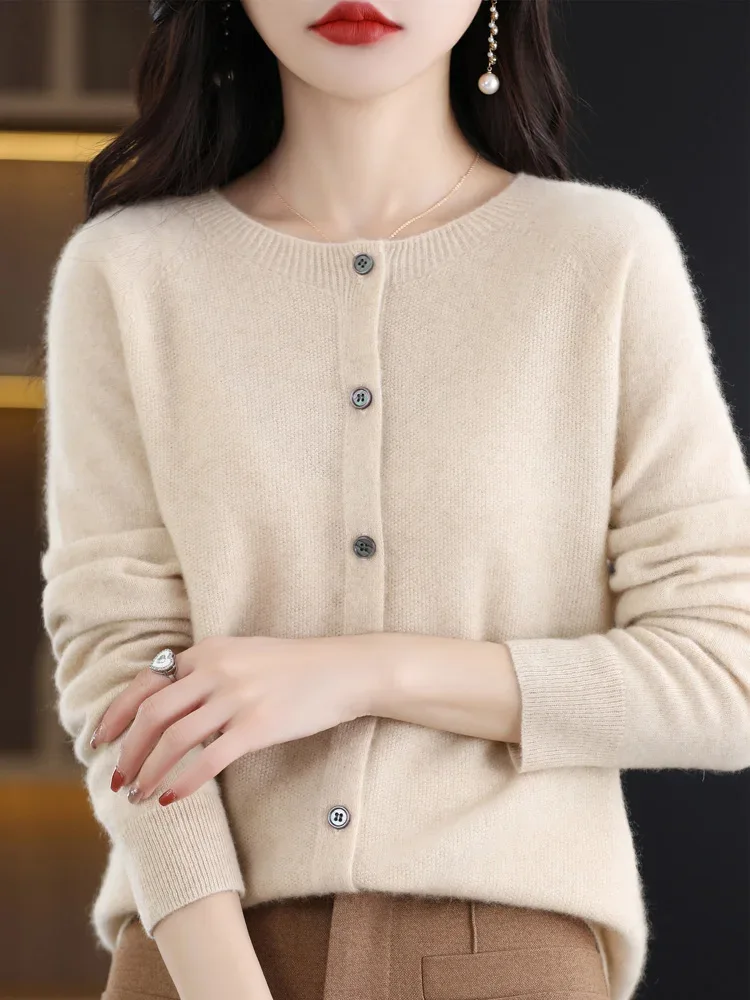 Women Cashmere Sweater 100% Merino Wool Knitted Cardigan Autumn Winter Knitwear O-Neck Female Solid Color Casual Fashion Top - Image 44
