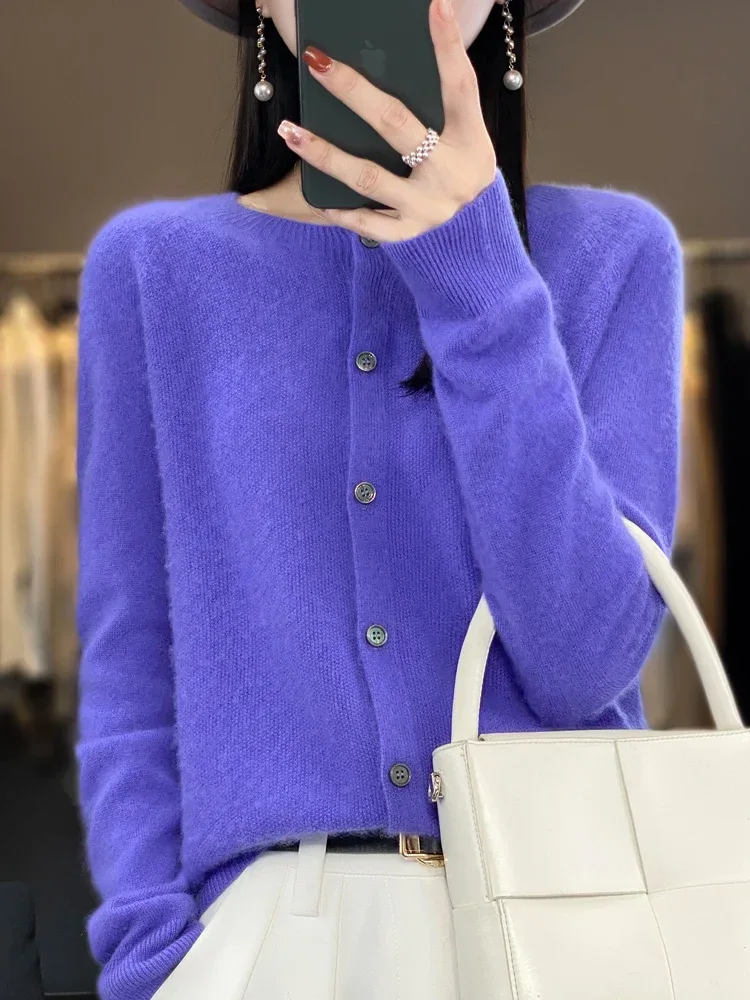Women Cashmere Sweater 100% Merino Wool Knitted Cardigan Autumn Winter Knitwear O-Neck Female Solid Color Casual Fashion Top - Image 45