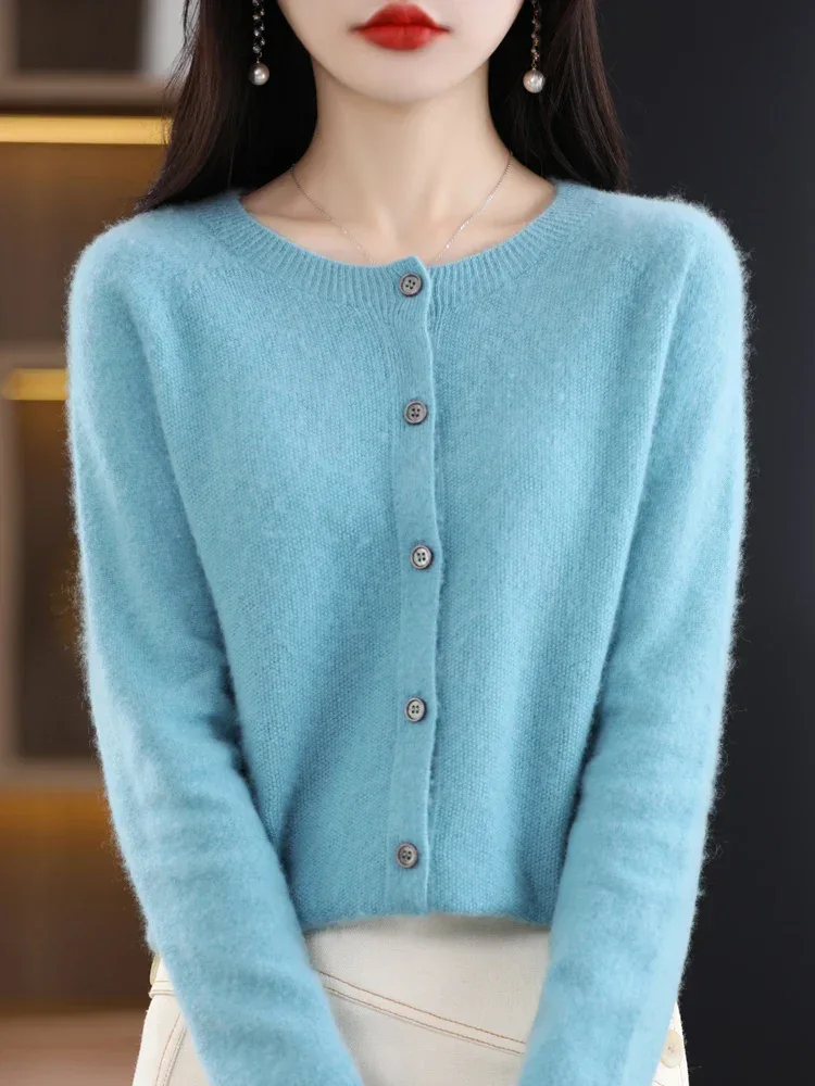 Women Cashmere Sweater 100% Merino Wool Knitted Cardigan Autumn Winter Knitwear O-Neck Female Solid Color Casual Fashion Top - Image 46