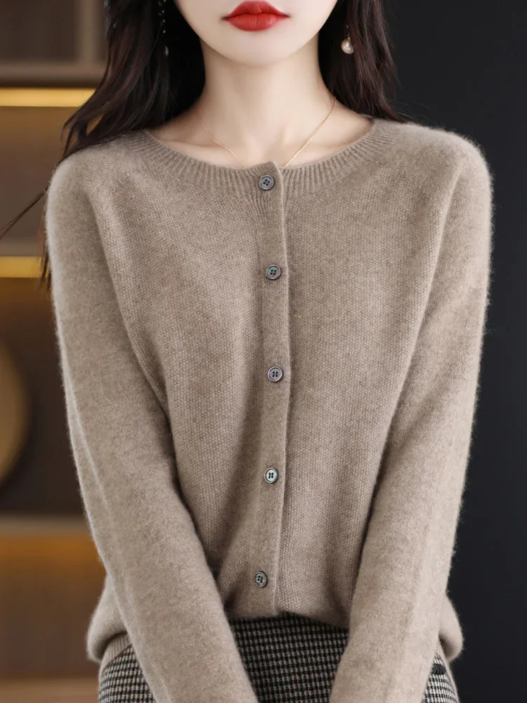 Women Cashmere Sweater 100% Merino Wool Knitted Cardigan Autumn Winter Knitwear O-Neck Female Solid Color Casual Fashion Top - Image 47