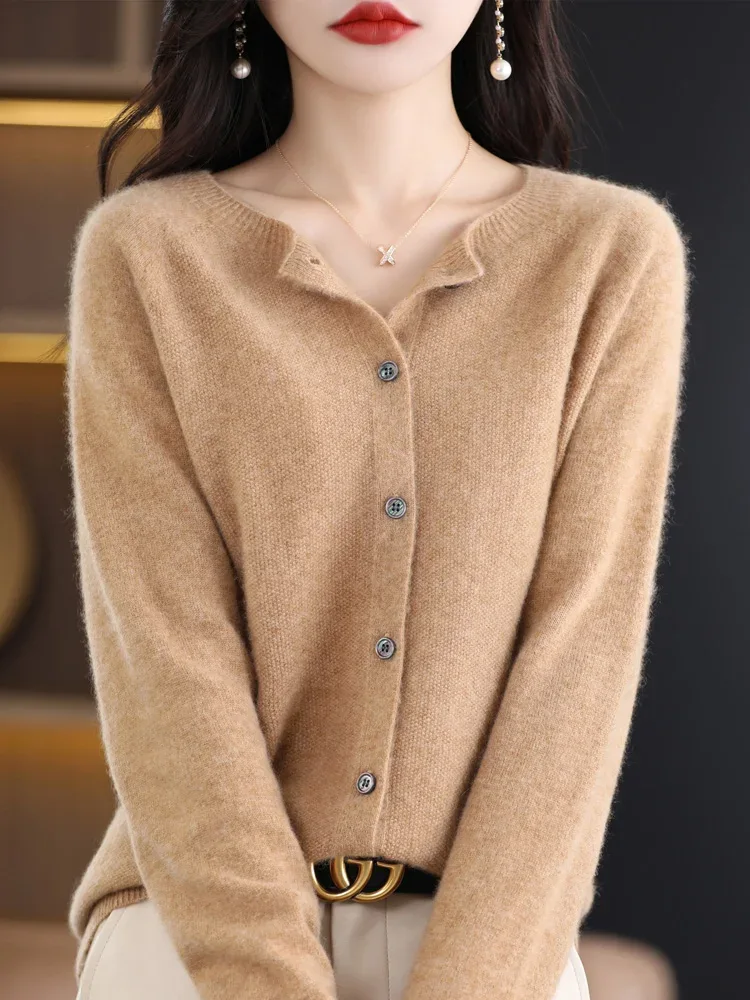 Women Cashmere Sweater 100% Merino Wool Knitted Cardigan Autumn Winter Knitwear O-Neck Female Solid Color Casual Fashion Top - Image 48