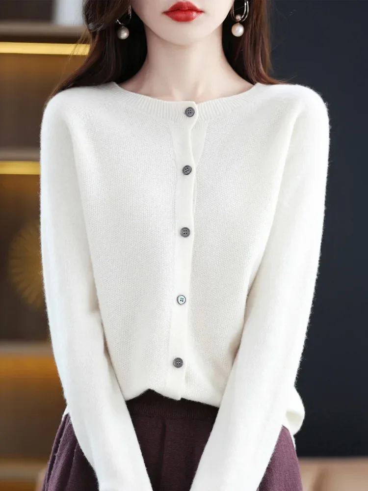 Women Cashmere Sweater 100% Merino Wool Knitted Cardigan Autumn Winter Knitwear O-Neck Female Solid Color Casual Fashion Top - Image 49