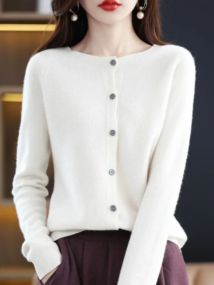 Women Cashmere Sweater 100% Merino Wool Knitted Cardigan Autumn Winter Knitwear O-Neck Female Solid Color Casual Fashion Top - Image 5