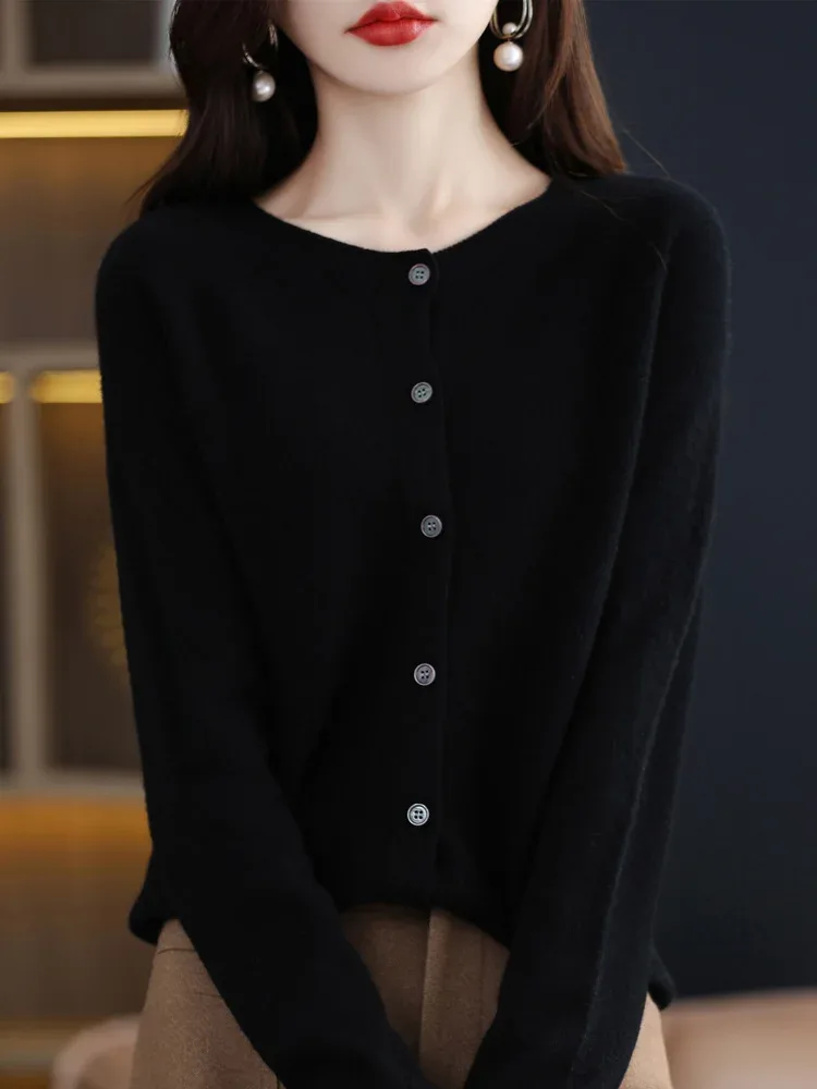 Women Cashmere Sweater 100% Merino Wool Knitted Cardigan Autumn Winter Knitwear O-Neck Female Solid Color Casual Fashion Top - Image 50