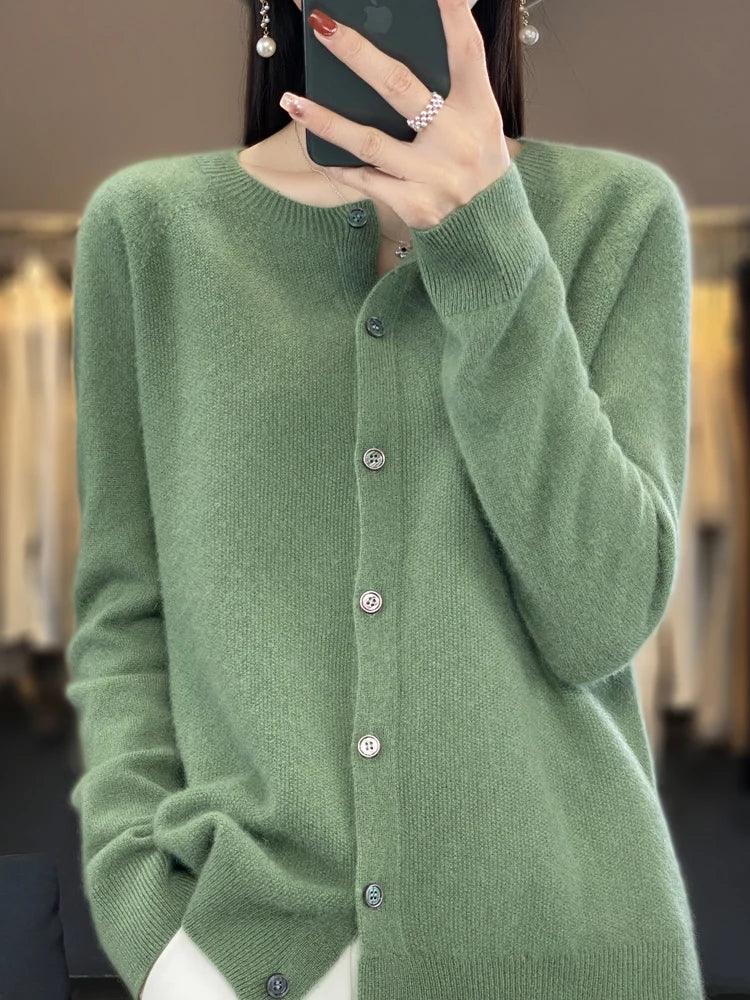 Women Cashmere Sweater 100% Merino Wool Knitted Cardigan Autumn Winter Knitwear O-Neck Female Solid Color Casual Fashion Top - Image 51