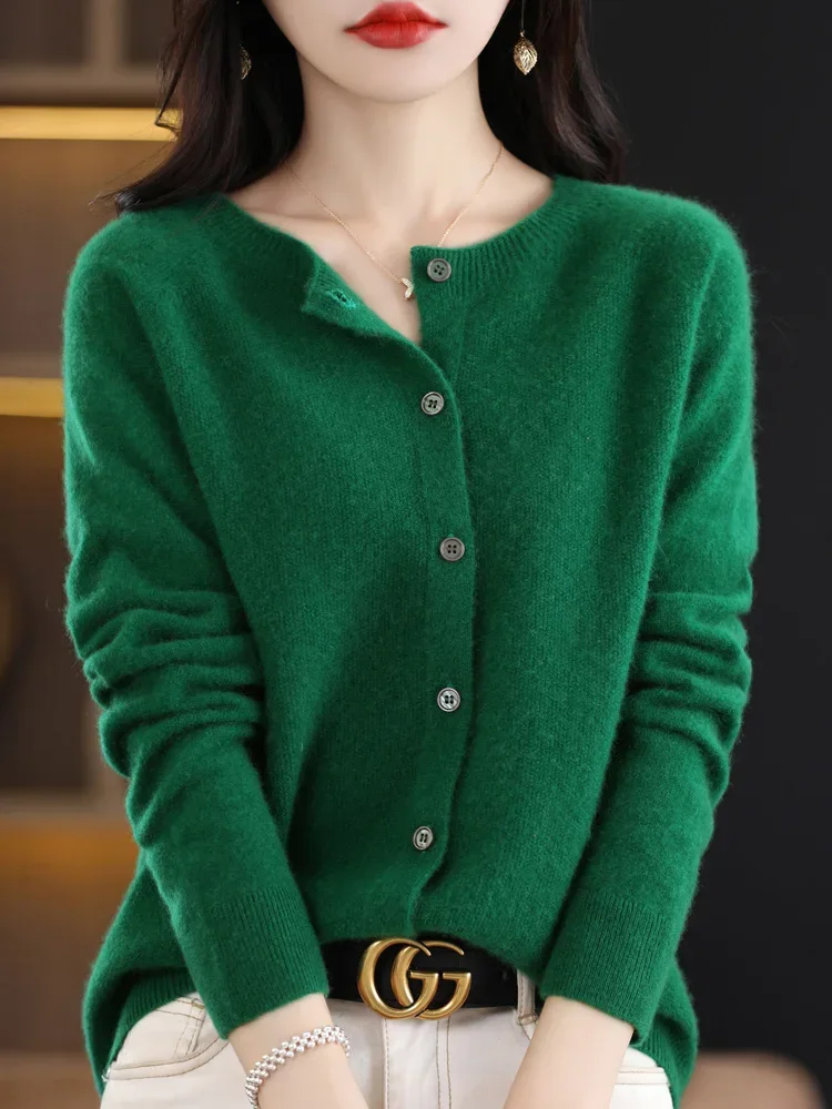 Women Cashmere Sweater 100% Merino Wool Knitted Cardigan Autumn Winter Knitwear O-Neck Female Solid Color Casual Fashion Top - Image 52