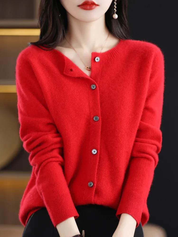 Women Cashmere Sweater 100% Merino Wool Knitted Cardigan Autumn Winter Knitwear O-Neck Female Solid Color Casual Fashion Top - Image 53