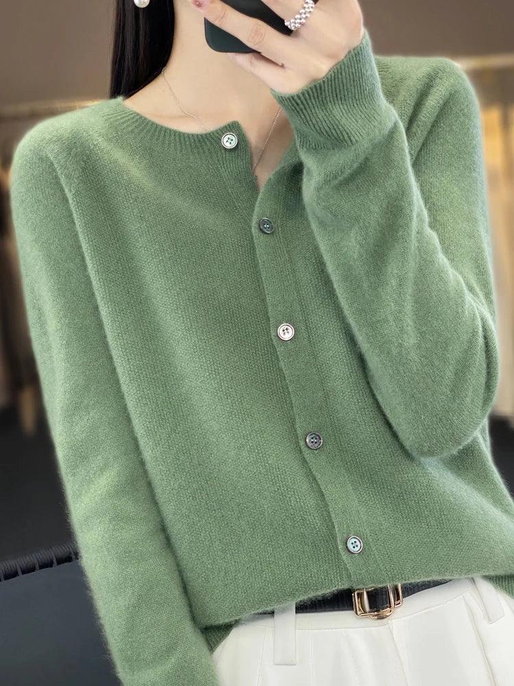 Women Cashmere Sweater 100% Merino Wool Knitted Cardigan Autumn Winter Knitwear O-Neck Female Solid Color Casual Fashion Top - Image 8