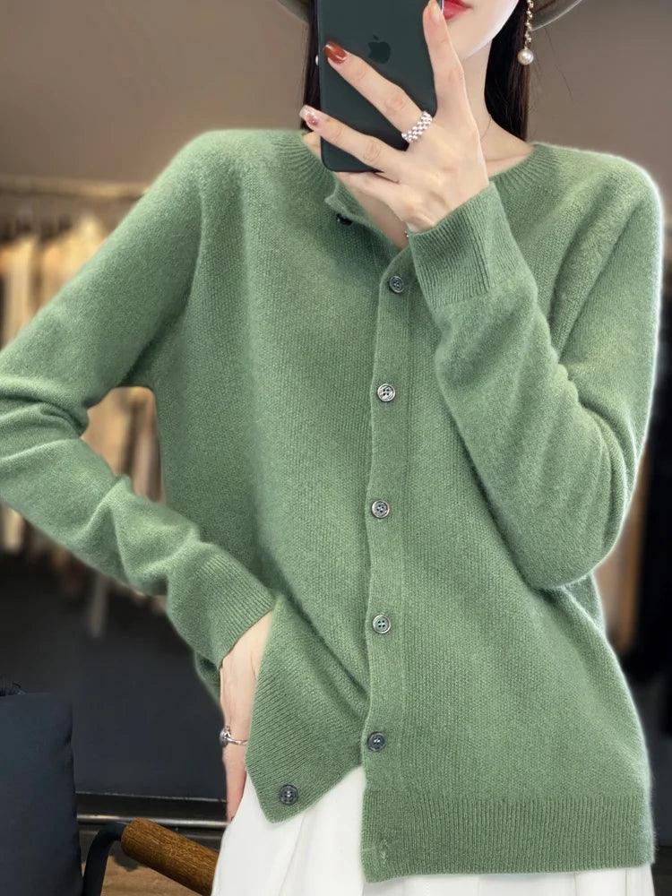 Women Cashmere Sweater 100% Merino Wool Knitted Cardigan Autumn Winter Knitwear O-Neck Female Solid Color Casual Fashion Top - Image 9