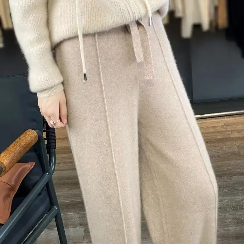 Women Merino Wool Knitted Wide Leg Pants Autumn Winter Basic Soft Warm Cashmere Knit Trousers Casual Simple Style Korean - Image 13