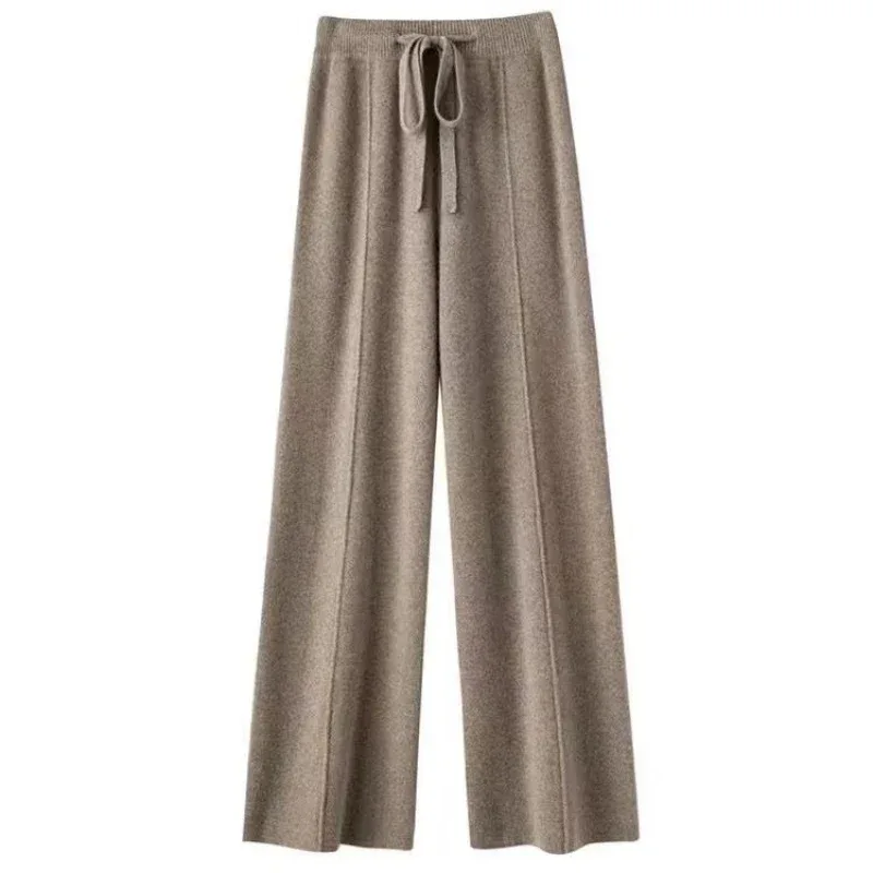 Women Merino Wool Knitted Wide Leg Pants Autumn Winter Basic Soft Warm Cashmere Knit Trousers Casual Simple Style Korean - Image 14