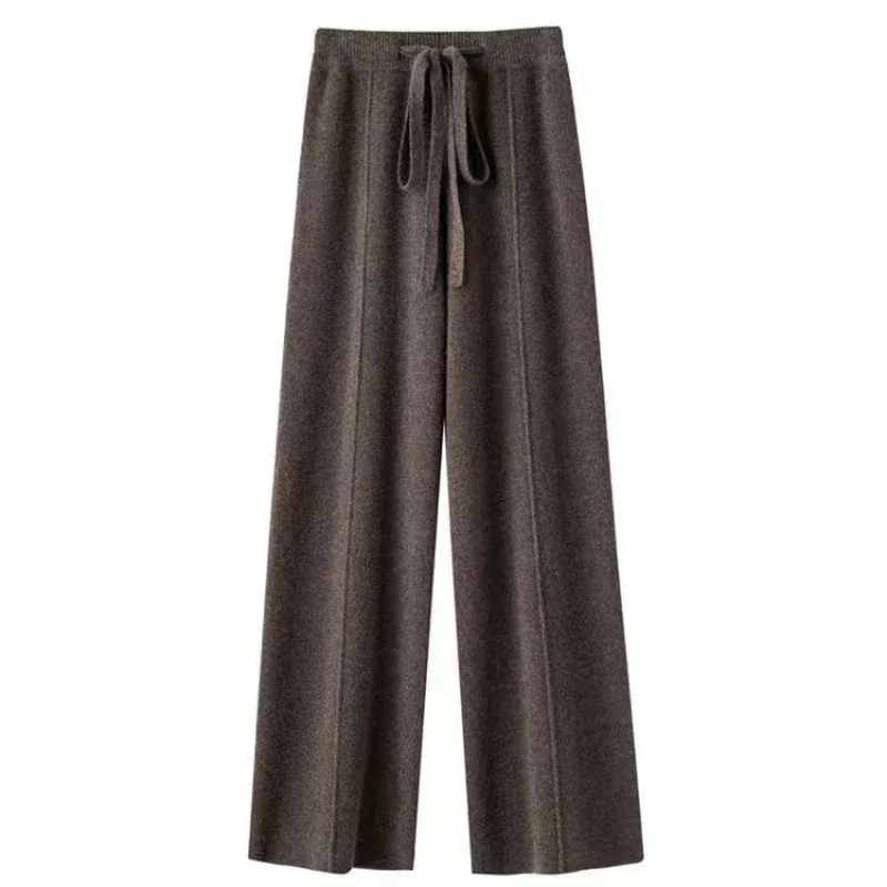 Women Merino Wool Knitted Wide Leg Pants Autumn Winter Basic Soft Warm Cashmere Knit Trousers Casual Simple Style Korean - Image 15