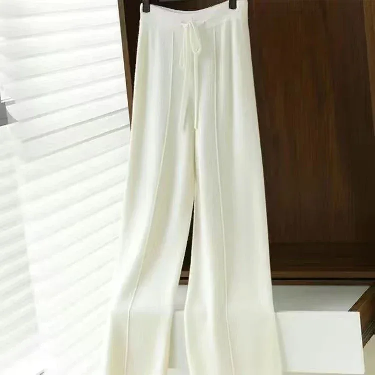 Women Merino Wool Knitted Wide Leg Pants Autumn Winter Basic Soft Warm Cashmere Knit Trousers Casual Simple Style Korean - Image 16