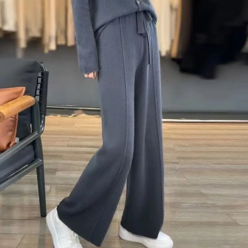 Women Merino Wool Knitted Wide Leg Pants Autumn Winter Basic Soft Warm Cashmere Knit Trousers Casual Simple Style Korean - Image 17