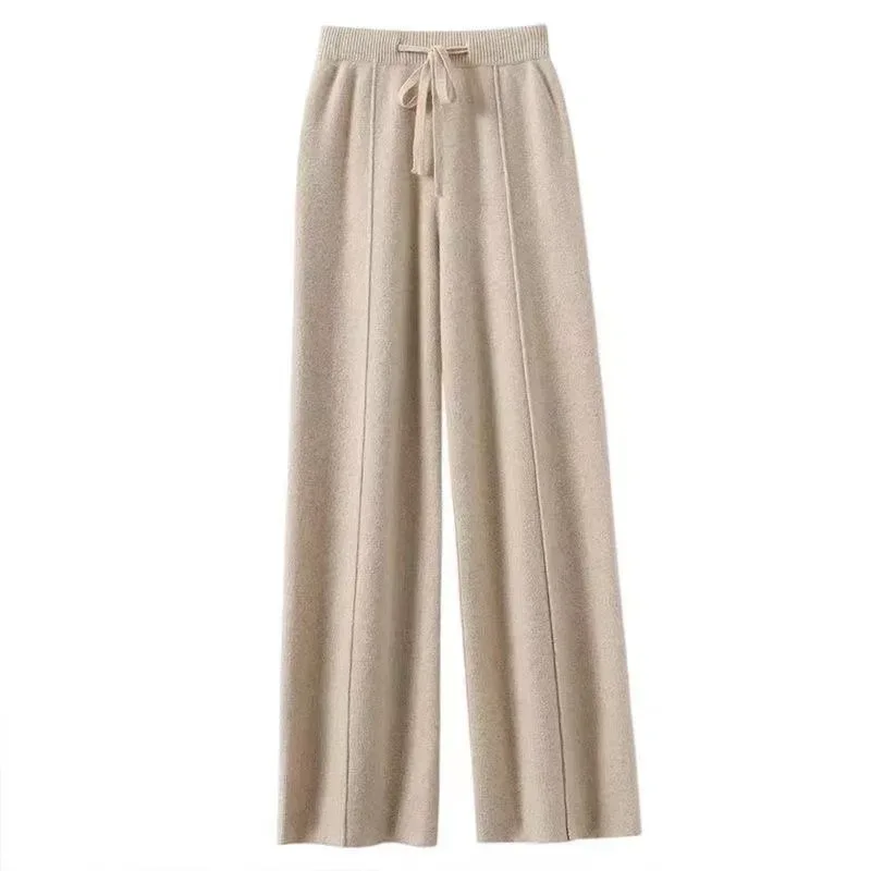Women Merino Wool Knitted Wide Leg Pants Autumn Winter Basic Soft Warm Cashmere Knit Trousers Casual Simple Style Korean - Image 18