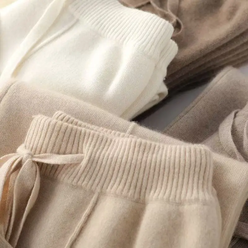 Women Merino Wool Knitted Wide Leg Pants Autumn Winter Basic Soft Warm Cashmere Knit Trousers Casual Simple Style Korean - Image 2