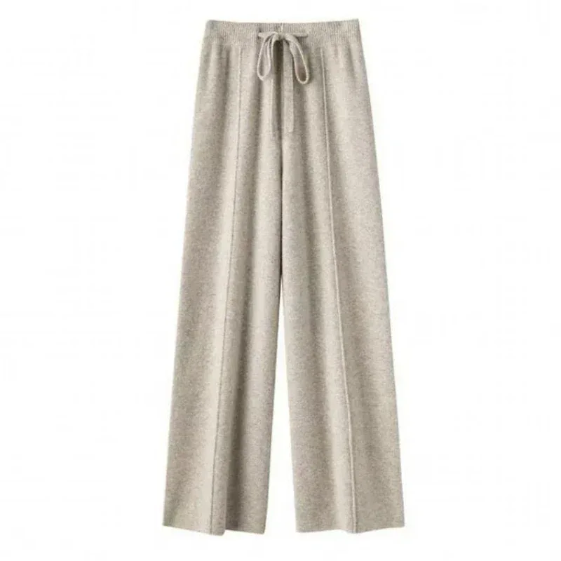 Women Merino Wool Knitted Wide Leg Pants Autumn Winter Basic Soft Warm Cashmere Knit Trousers Casual Simple Style Korean - Image 20