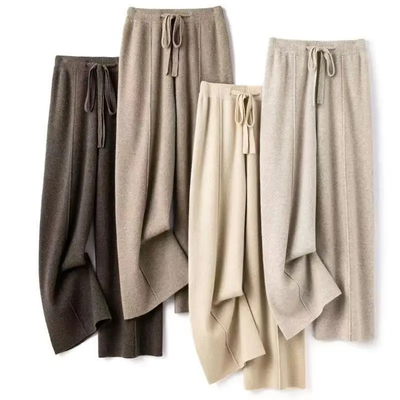 Women Merino Wool Knitted Wide Leg Pants Autumn Winter Basic Soft Warm Cashmere Knit Trousers Casual Simple Style Korean - Image 3