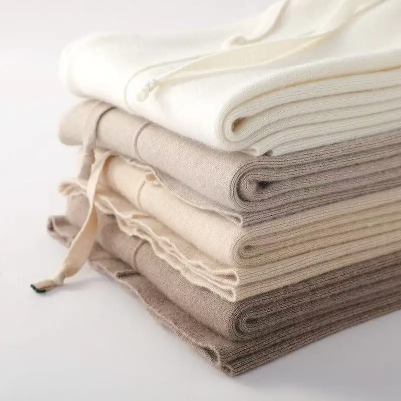 Women Merino Wool Knitted Wide Leg Pants Autumn Winter Basic Soft Warm Cashmere Knit Trousers Casual Simple Style Korean - Image 8