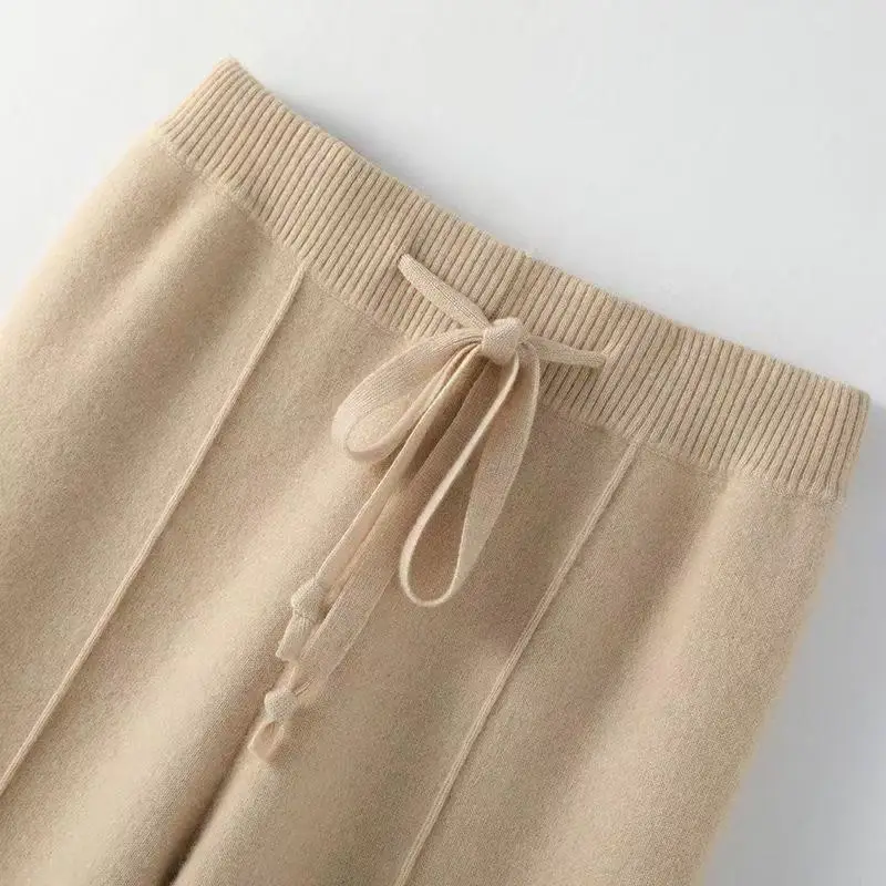 Women Merino Wool Knitted Wide Leg Pants Autumn Winter Basic Soft Warm Cashmere Knit Trousers Casual Simple Style Korean - Image 9