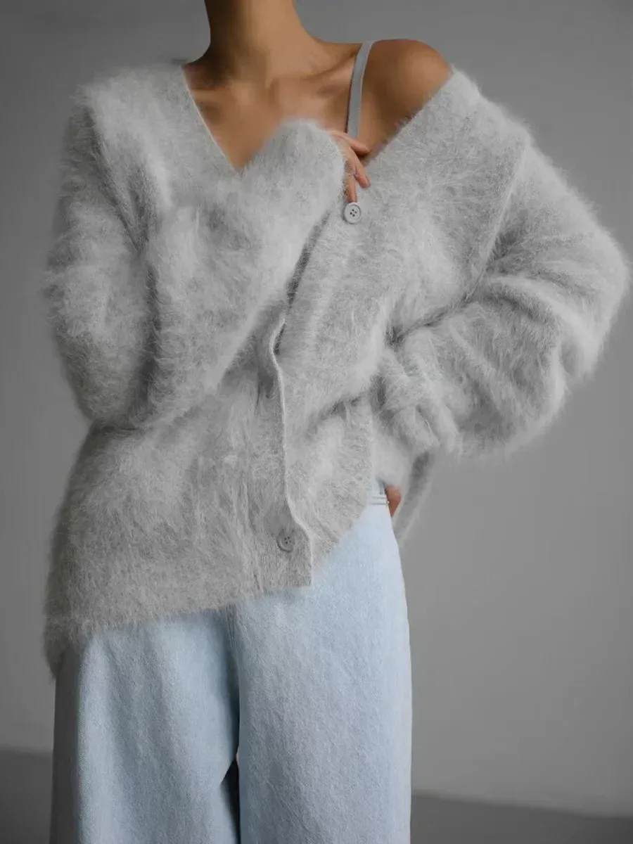 Women's Cardigans Korean Fashion V-neck Sweater Coat Long Sleeve Oversized Sweater Female Buttons Solid Knitted Jacket Women - Image 13