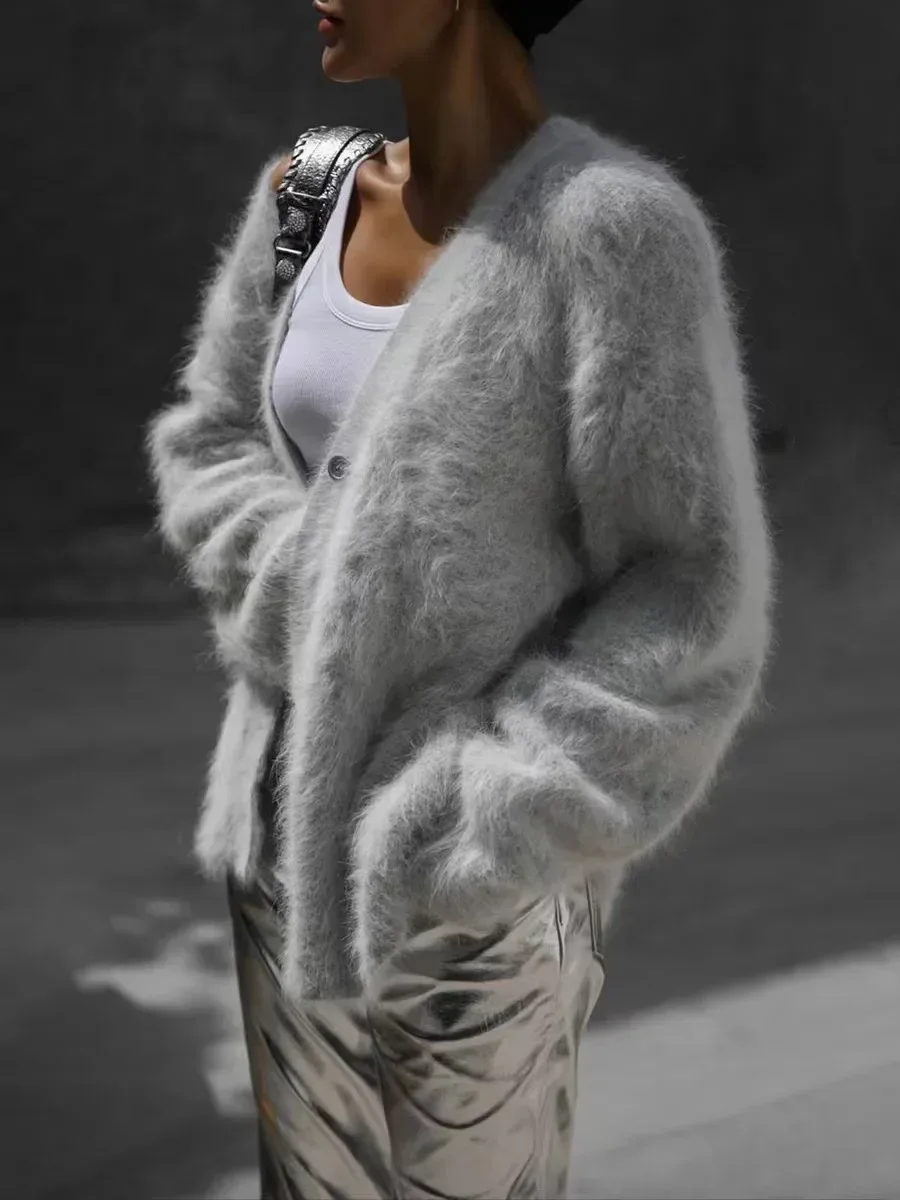 Women's Cardigans Korean Fashion V-neck Sweater Coat Long Sleeve Oversized Sweater Female Buttons Solid Knitted Jacket Women - Image 14