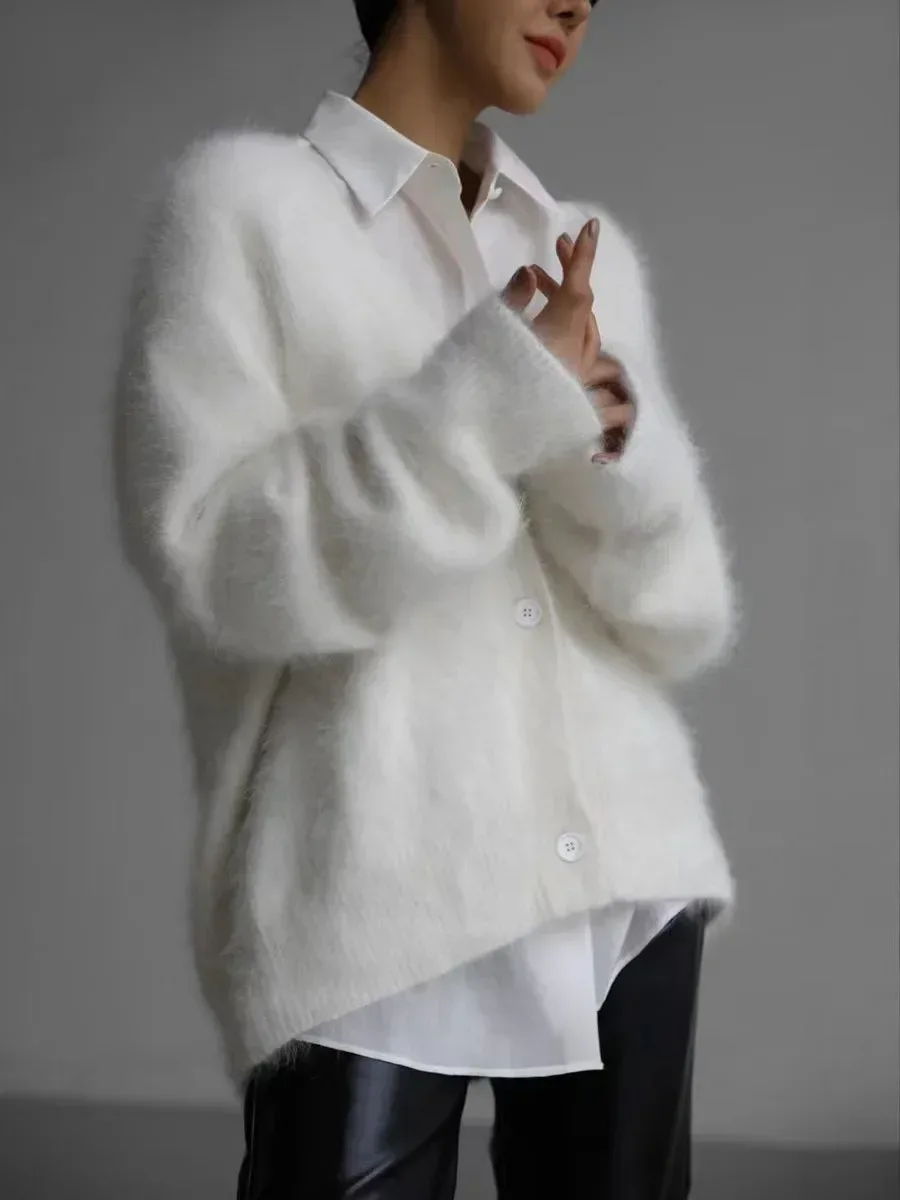 Women's Cardigans Korean Fashion V-neck Sweater Coat Long Sleeve Oversized Sweater Female Buttons Solid Knitted Jacket Women - Image 15