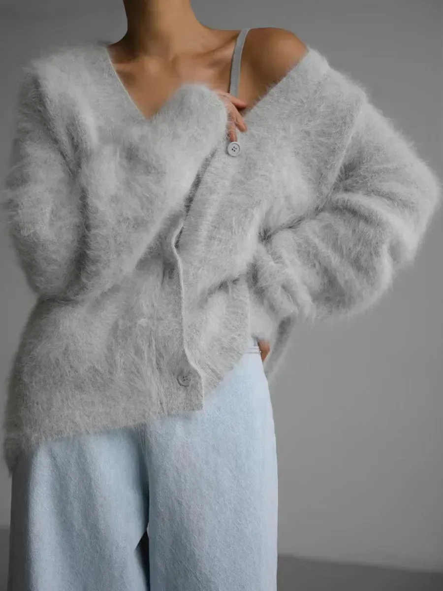 Women's Cardigans Korean Fashion V-neck Sweater Coat Long Sleeve Oversized Sweater Female Buttons Solid Knitted Jacket Women - Image 16